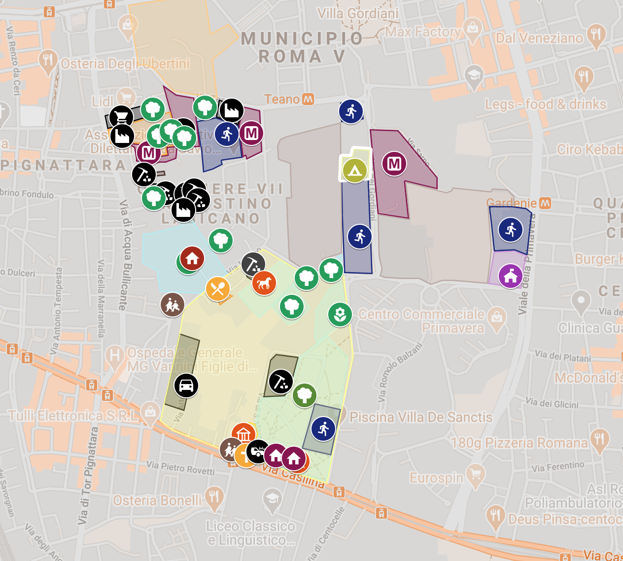 Mappa degli usi nel Comprensorio Archeologico ad Duas Lauros