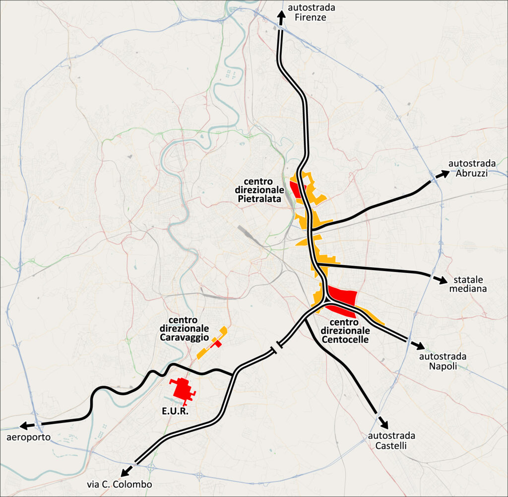 Schema del Sistema Direzionale Orientale previsto dal PRG di Roma del 1962